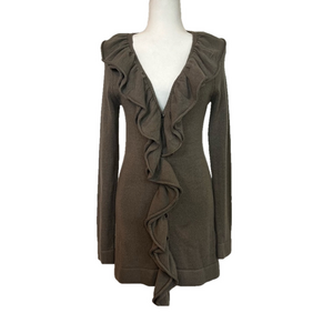 The Limited Women’s Brown/Khaki Ruffled Longline Cardigan Small V-Neck